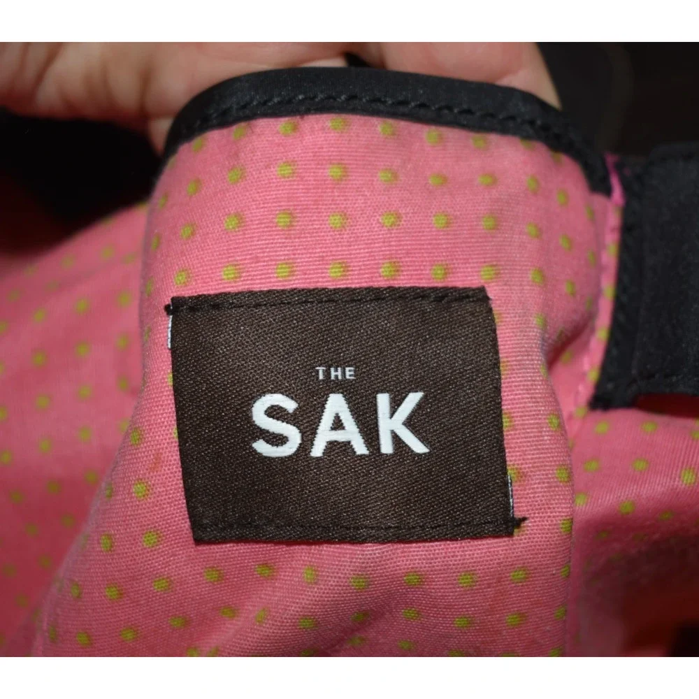 THE SAK Black Crochet Hobo Bag - Knit Boho Shoulder Purse - Pink Lining 11